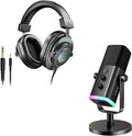FIFINE XLR/USB Microphone and Studio Monitor Headphones Set Computer Recording Mic with Mute Button RGB Over Ear Wired Headset Pack for YouTube Podcasting Streaming Gaming (AM8+H8)