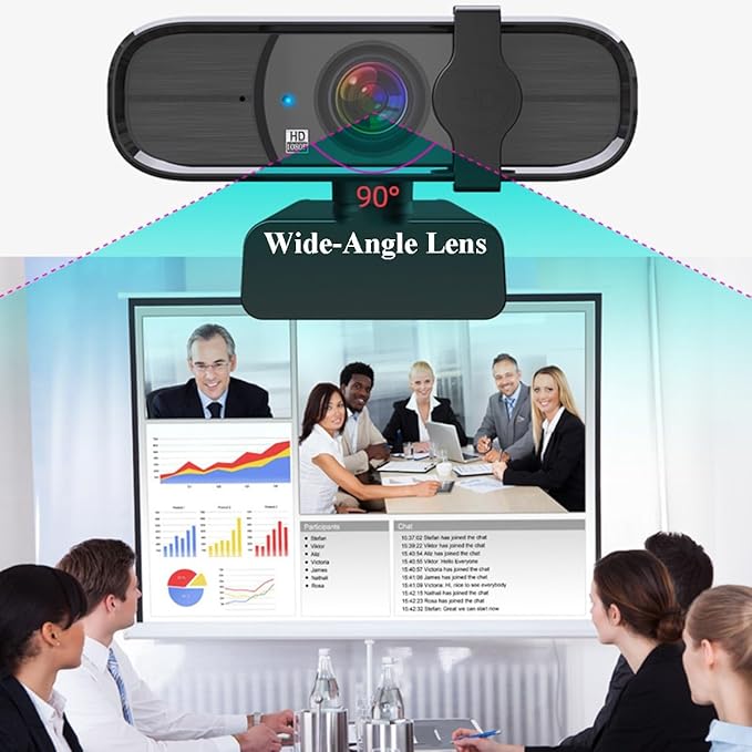 GIZNXBA Video Webcam Noise Cancellation Privacy Cover Wide-Angle Lens Auto Light Correction Auto Focus Function Plug &amp Play USB Webcam for PC Laptop Desktop(Black B2k)