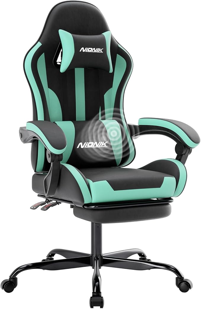Gaming Chair Ergonomic Computer Chair with Footrest and Lumbar Support Height Adjustable Game Chair with 360°-Swivel Seat and Headrest and for Office or Gaming BLACKMINTGREEN