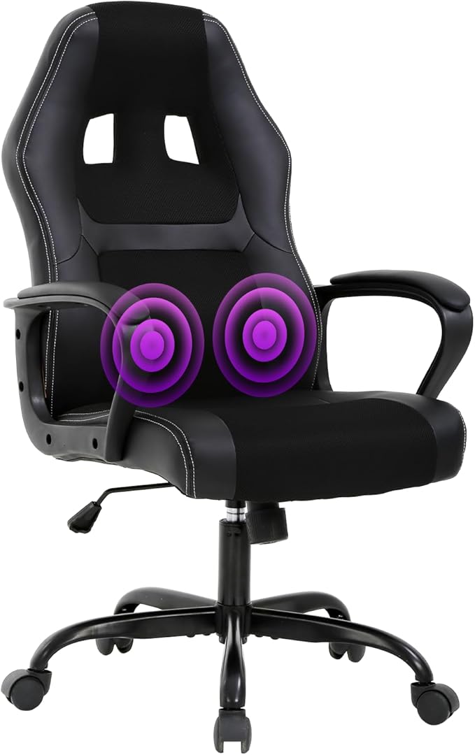 Gaming Chair Office Chair Adjustable Ergonomic High Back Massage Computer Desk Chairs with Lumbar Support PU Leather Racing Chairs Rolling Swivel for Adult &amp TeenBlack