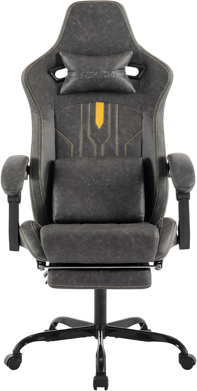 Gaming Chair with Footrest Ergonomic Computer Chair Massage Lumbar Cushion Racing Video Game Chair Adjustable Rocker Recliner Executive Office Desk Chair Pu Leather for Adults