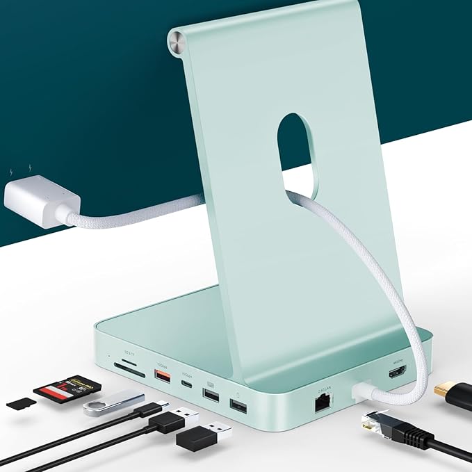 Minisopuru DS802PRO iMac Accessories with 4K@60Hz HDMI USB C Charging 2.5GbE 4TB M.2 SSD Enclosure USB C Hub for iMac 24 inch M1/M3/M4 iMac Hub with 4xUSB SD/TF Audio | Green
