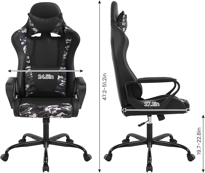Ergonomic High Back Gaming Chair &amp Office Chair PU Leather &amp Adjustable &amp Easy Assembly &amp BIFMA Certified for Home/Office (Gray) (Camo)