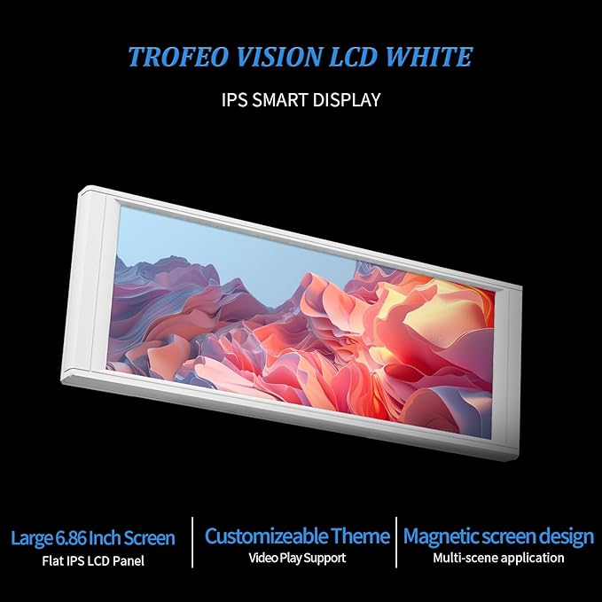 Trofeo Vision LCD White 6.86-inch Full-Color LCD Display (1280x480 Resolution) with a Magnetic Panel Screen Supporting DIY Dynamic/Static Images Special for CPU Liquid Cooler/Case