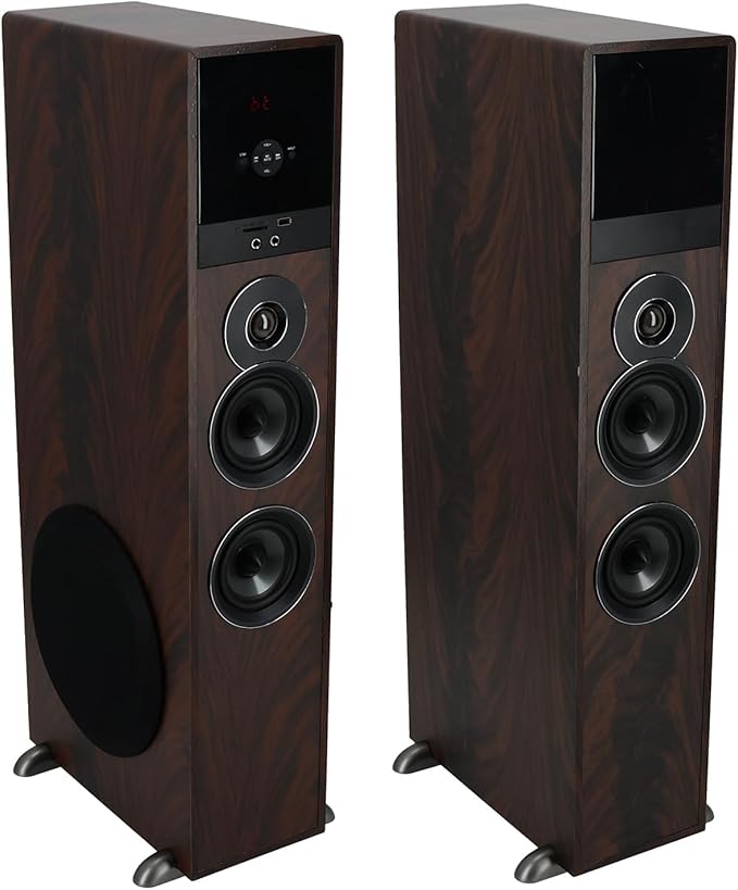 Rockville TM80D Powered Home Theater Tower Speaker System Dark Wood 800W 8 Subwoofers Bluetooth USB/SD Playback FM Radio Remote Control Karaoke Ready Perfect for Home Entertainment