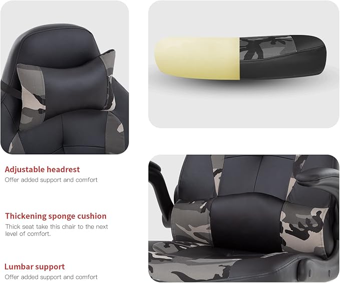 Gaming Chairs for Adults PU Leather Swivel Rolling Adjustable Game Chair with Lumbar Support Flip Up Arms Headrest for Adults Women Men Video Game Chairs Ergonomic Gaming Chair