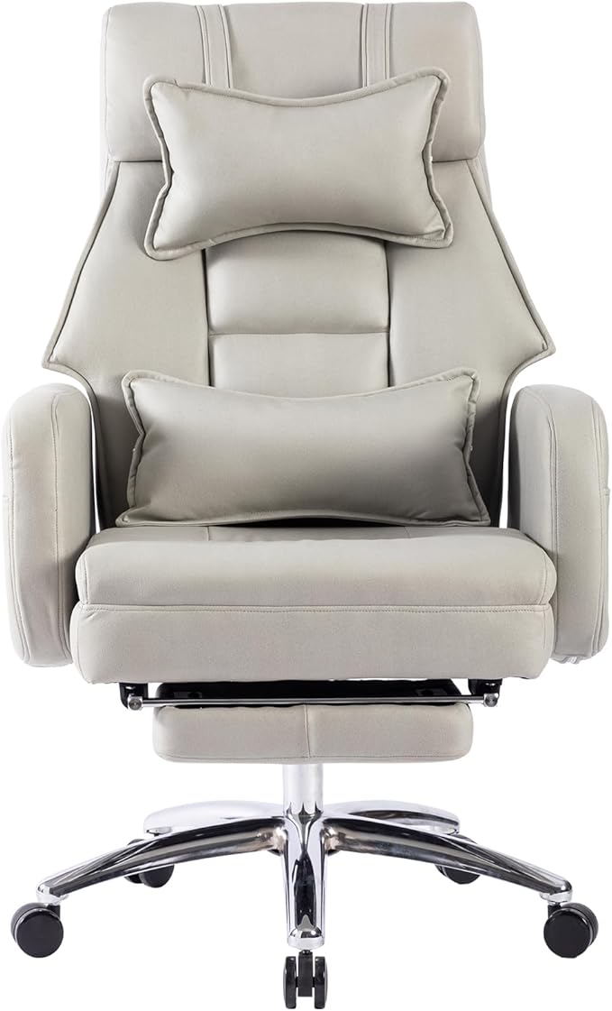 Video Game Desk ChairSwivel Ergonomic Office Chairwith Footrest and Comfy Lumbar SupportPU Leather Recliner with HeadrestFixed Up ArmrestHeight Adjustable with 360°Swivelfor Adults (Light Grey)