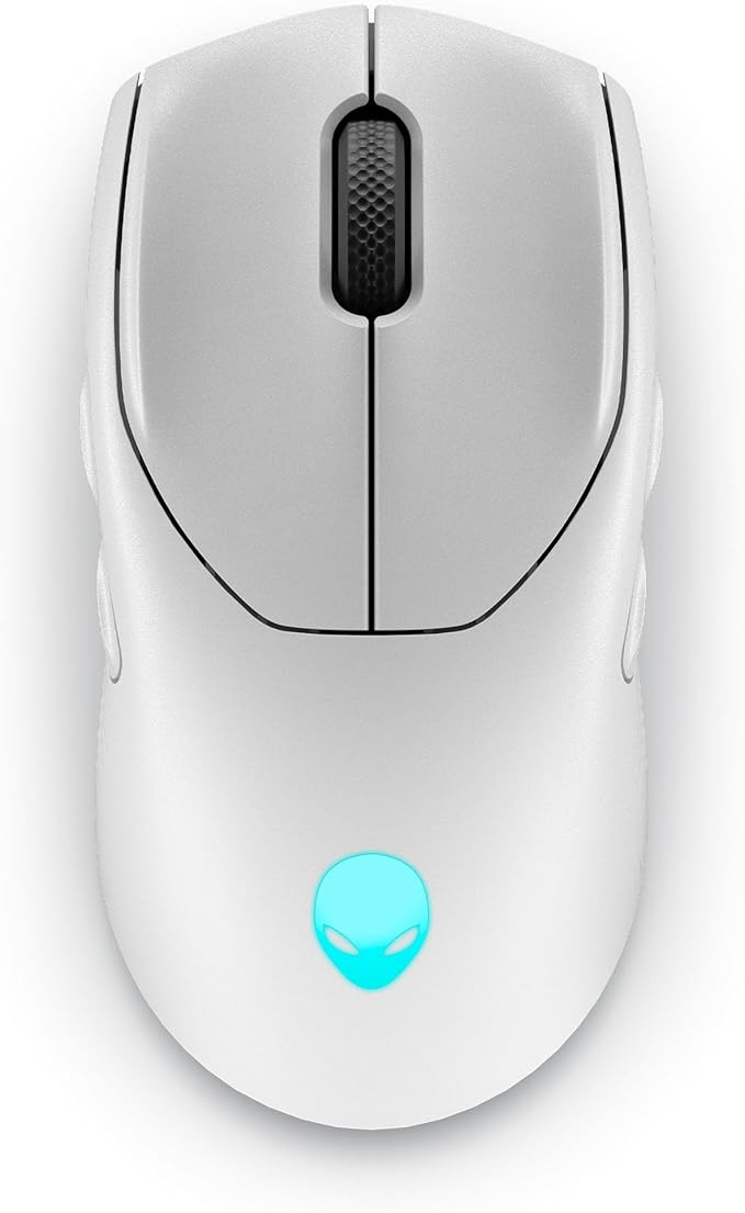 Alienware AW720M Tri-Mode Wireless Gaming Mouse - 2.4GHz Wireless Bluetooth 5.1 26000 DPI 8-Fully Programmable Buttons Magnetic Snap Charging Adapter USB-A to USB-C Cable - Lunar Light