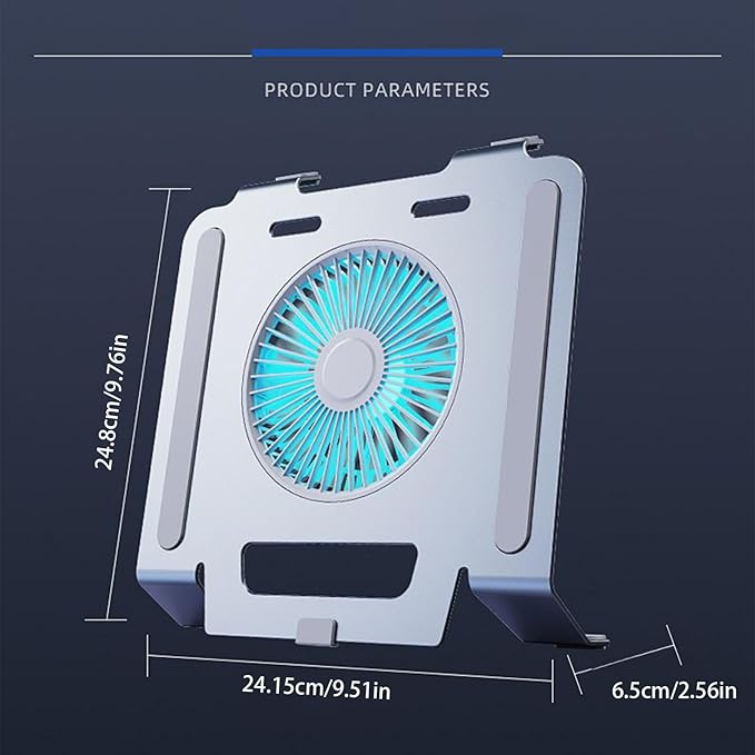 Laptop Cooling Stand - 24.2x24.8x6.5cm Ventilated Laptop Cooler | Computer Cooler Fan | Ergonomic Stand Support Fan | for Notebook Computer Monitor Display Office Home Work Game Quite Ultra Slim