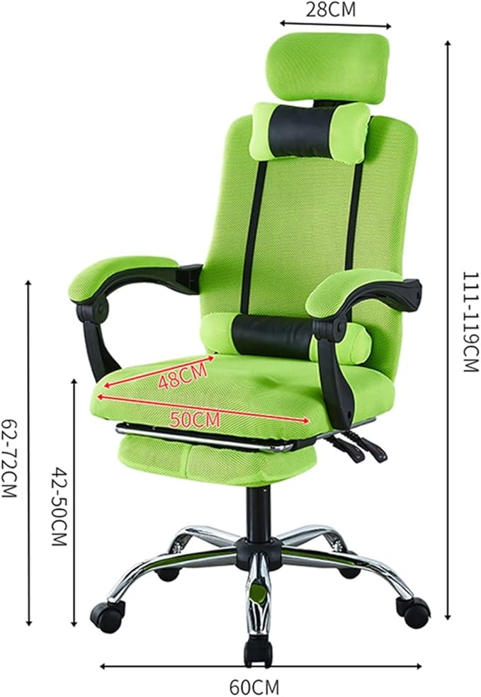 Adjustable Office Computer Chair with Armrest Footrest Office Chair Net Cloth Rotation Computer Chairs Gaming Stool Armchair Household Furniture(Green)