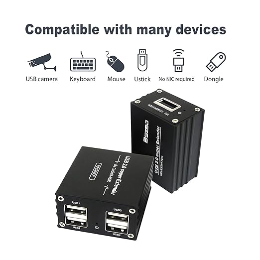 USBExtender Over RJ45 Cat5E/6 up to 230ft Ethernet Cable Extender with Power Adapter with 4 USB2.0 Output - Full USB 2.0 Support for Keyboard DongleMouse Webcam and All Operating System 104