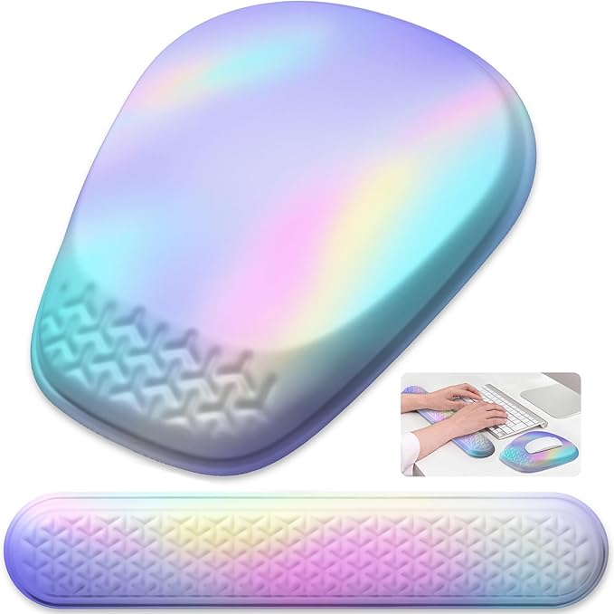 Mouse Pad with Wrist Rest Comfortable Memory Foam Wrist Rest for Computer Keyboard Ergonomic Mouse Pad Set for Easy Typing &amp Pain Relief - Gradient Blue Pink