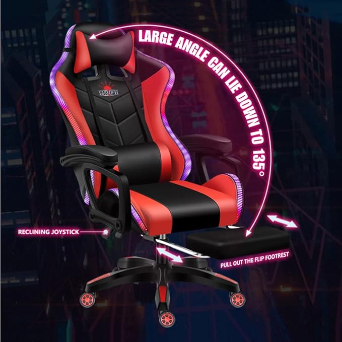 Ergonomic Gaming Chairs for Adults with Speakers and LED Lights Computer Chair with Footrest and Lumbar Support High Back Video Game Chair for Home OfficePink