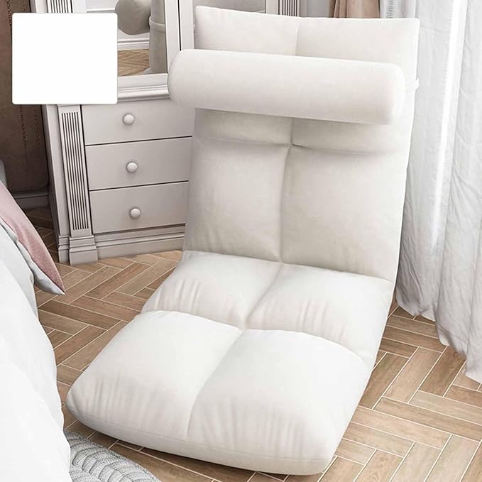 AUNMAS Floor Chair Adjustable Backrest Skin Friendly Flannel Heavy Duty Metal Frame Foldable Sofa Chair for Reading Gaming Working Watching TV and Meditation Suitable for (White)