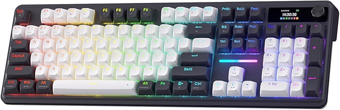 Redragon K762 Wireless Gasket Gaming Keyboard w/Hype Screen &amp Knob 104 Keys Mechanical Keyboard Easy-Control 1.14’’ TFT Info Display 5-Layer Noise Dampening Round PBT Keycaps Mint Mambo Switc