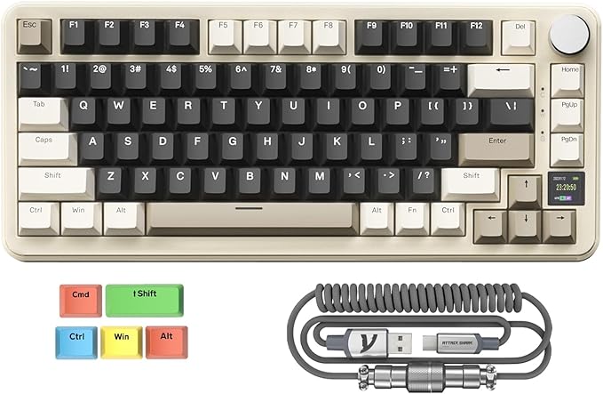 MAGIC-REFINER ATTACK SHARK X85PRO 75% Wireless Mechanical keyboardTFT Smart Display&ampKnobBT/2.4GHz/Wired Custom Gaming KeyboardGasketHot-SwapRGBwith Pro Cable&amp5 Color PBT Keycapsfor PC/M