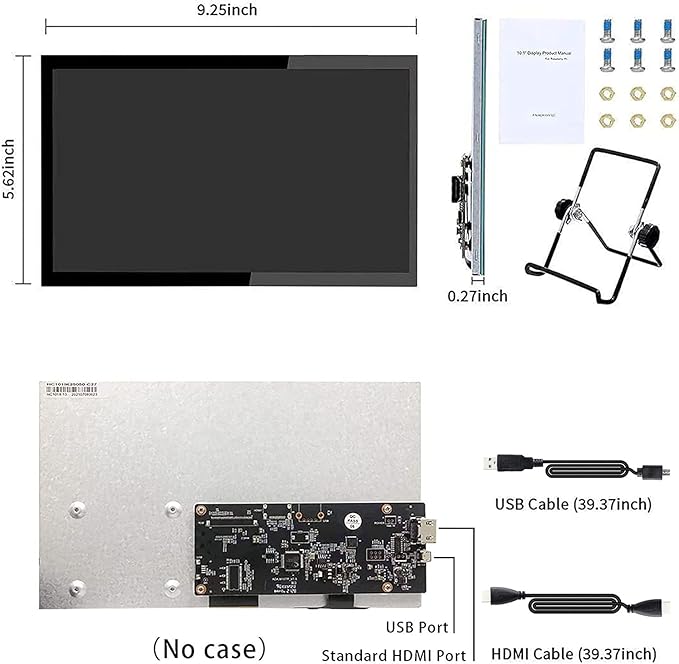 HMTECH Raspberry Pi Screen 10.1 Inch Touchscreen Monitor 1024x600 Portable HDMI Monitor 16:9 IPS Screen Display for Raspberry Pi 5/4/3/2/Zero/B/B+ Win11/10/8/7 Free-Driver