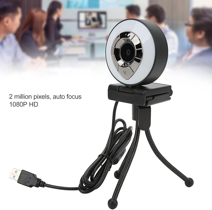 1080P HD Web Camera with Autofocus USB2.0 Webcam for Desktop Laptop PC - Clear Video 360° Rotation Adjustable Beauty Light