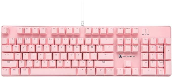 Full Size Wired Mechanical Gaming Pink Keyboard | Blue Switch 104 Keys US Layout Full Size Pink PC Gaming Keyboards | Hot Swappable LED Backlit Light Up Wired Mechanical Computer Keyboards