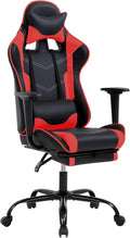 Ergonomic Gaming Chair with Footrest High Back PU Leather Office Desk Chair for Adults Teens Rolling Swivel Computer Chair (Red)