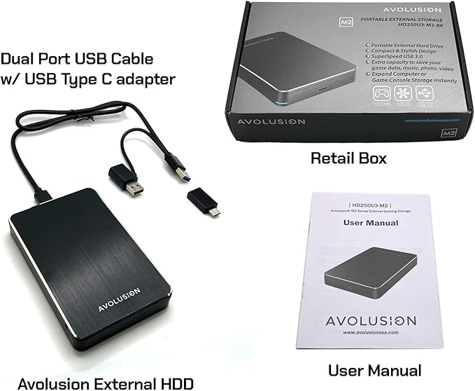 Avolusion M2 Series 1TB USB 3.0 Portable External Gaming Hard Drive (for PS4 / PS5 or Windows OS Laptop/PC) (Renewed)
