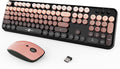 FOPETT Wireless Keyboard and Mouse Combo 104 Keys Full-Sized 2.4 GHz Round Keycap Colorful Keyboards USB Receiver Plug and Play for Windows Mac PC Laptop Desktop (GradientPink)