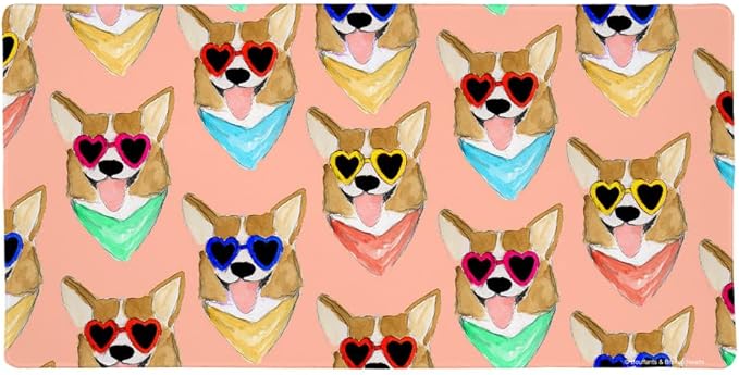 Corgi Dog Puppy Love Glasses Pattern Large Gaming Mouse Pad Desk Mat with Stitched Edges Non-Slip Base