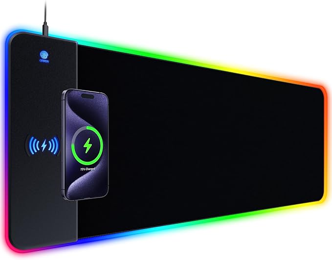 RGB Gaming Mouse Pad With 15W Wireless Charging Extra Large LED Mousepad 14 Light Modes XXL Size Ergonomic Computer Pad Non-Slip Rubber Base for Laptop Gifts for Gamer/Men