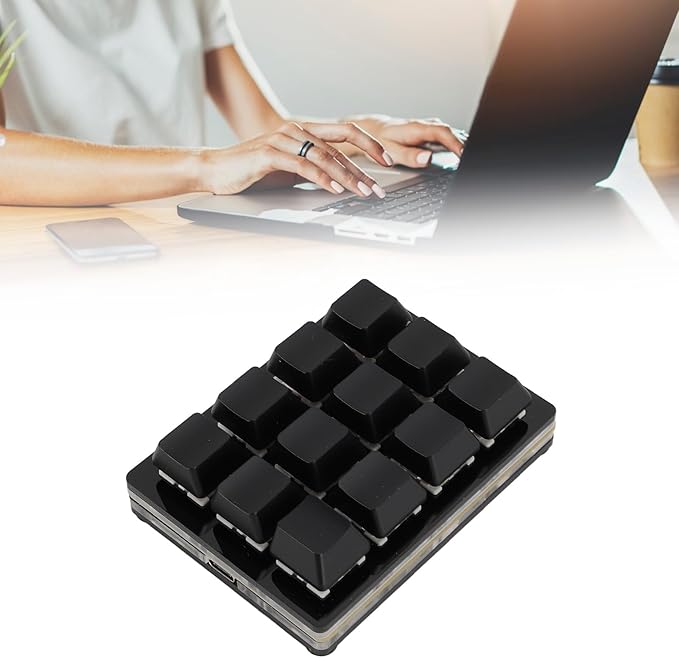 ciciglow 12 Key Mechanical Gaming Keyboard One Handed Programmable Mechanical Keyboard USB Wired and Hot Swappable RGB Macro Keyboard Plug and Play Multifunctional Red Switch (Black)