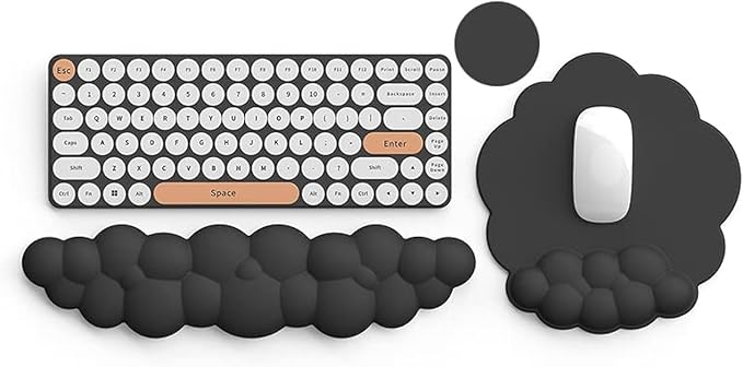 Cloud Keyboard Wrist Rest and Mouse Pad with Wrist Support Set Ergonomic PU Leather Mouse Pads Pain Relief Memory Foam Non-Slip Mousepad for ComputerLaptop Black