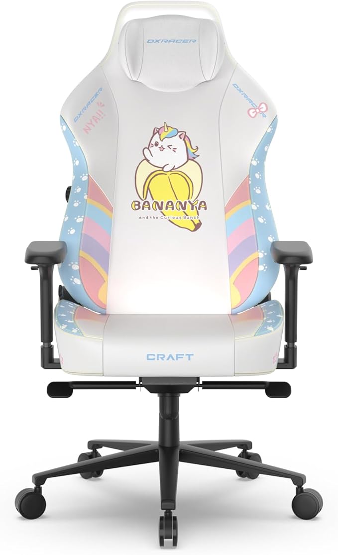 DXRacer Craft XL Video Gaming Chair for Adults Ergonomic Office Reclining Computer Gamer Chair with Magnetic Head Pillow and Lumbar Support (EPU Leatherette Bananya Cat)