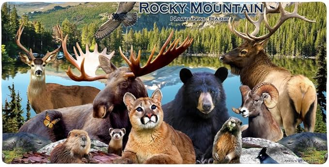 Rocky Mountain National Park Animals Moose Cougar Bear Beaver Elk Large Gaming Mouse Pad Desk Mat with Stitched Edges Non-Slip Base