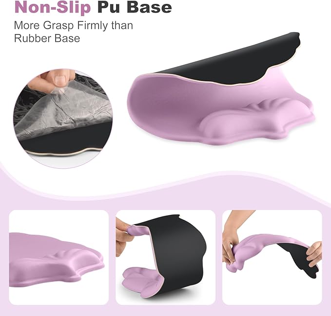 Keyboard Wrist Rest and Mouse Pad with Wrist Support Set Ergonomic Leaf Shape Mouse Pad with Non-Slip Base Pain Relief Memory Foam Mousepad for ComputerLaptopHome Office Pink