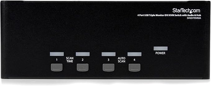 StarTech.com 4 Port Triple Monitor DVI USB KVM Switch with Audio &amp USB 2.0 Hub - Multi Monitor KVM - USB DVI KVM Switch (SV431TDVIUA)Black