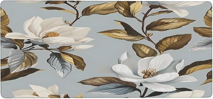 White Flower Brown Leaf Large Mouse Pad Gaming Mousepad Desk Mat for Desktop Computer Keyboard Waterproof Mouse Mat Desk Pad with Non-Slip Base for Game School Office Home 35.4 x 15.7