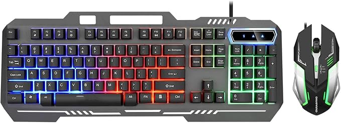 Mechanical Gaming Keyboard and Mouse Wired LED Backlit Keyboard Mouse Rainbow Backlit Keyboard Mouse Battery Metal Panel Gaming Keyboard and Mousefor OfficeHomeLaptopComputer