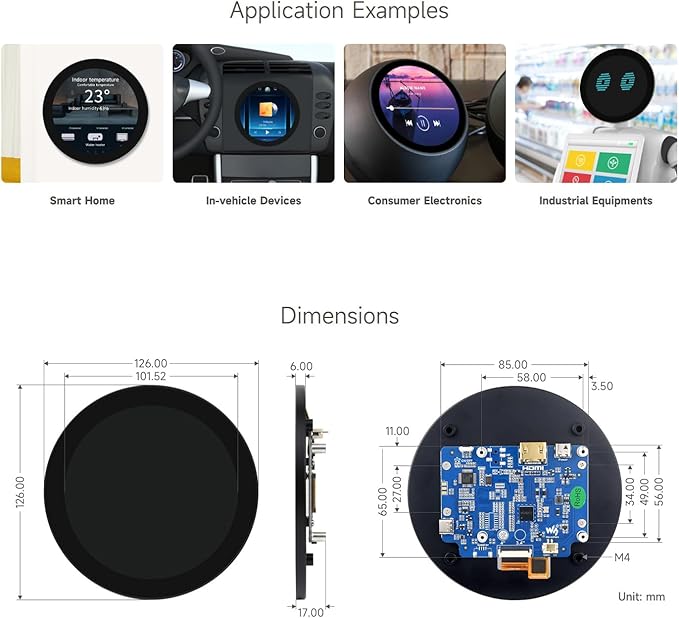 waveshare 4inch HDMI Round Touch Display 720 × 720 Resolution IPS 10-Point Touch Compatible with Raspberry Pi 5/4B/3B+/3A+/2B/B+/A+/Zero/Zero W/WH/Zero 2W Compatible with Jetson Nano and Mini PC
