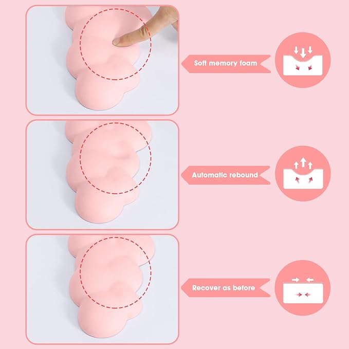ATTACK SHARK Cloud Mouse Pad Wrist Support and Keyboard Wrist RestErgonomic Design for Typing Pain ReliefMemory Foam Wrist Rest Leather Cup CoasterLightweight Desk Gel Hand Wrist Rests(Pink)