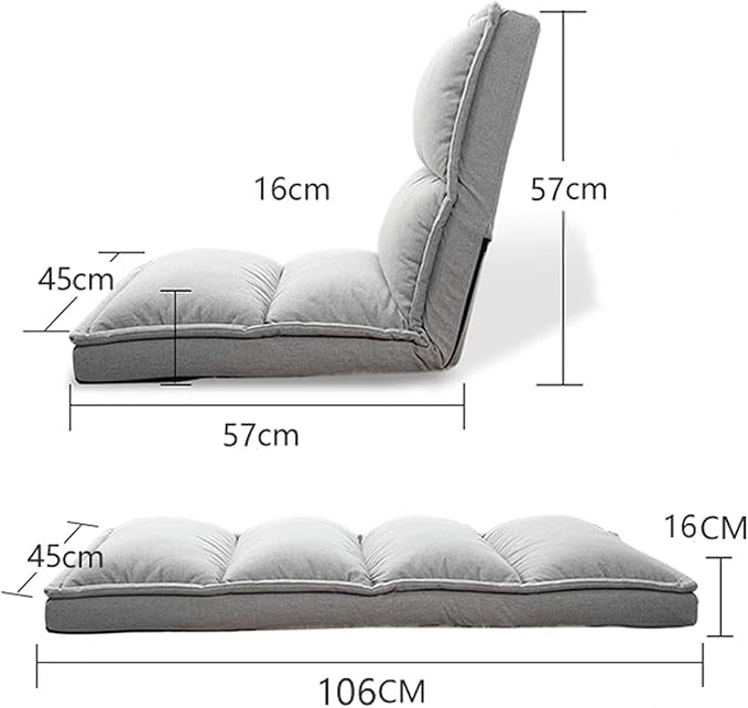 Floor Seating Indoor Chaise Lounge with 5 Adjustable Positions Adjustable Back Support Cotton and Linen Fabric Sofa Chair Video Gaming Chair for Home Office(White45 * 106 * 16CM)