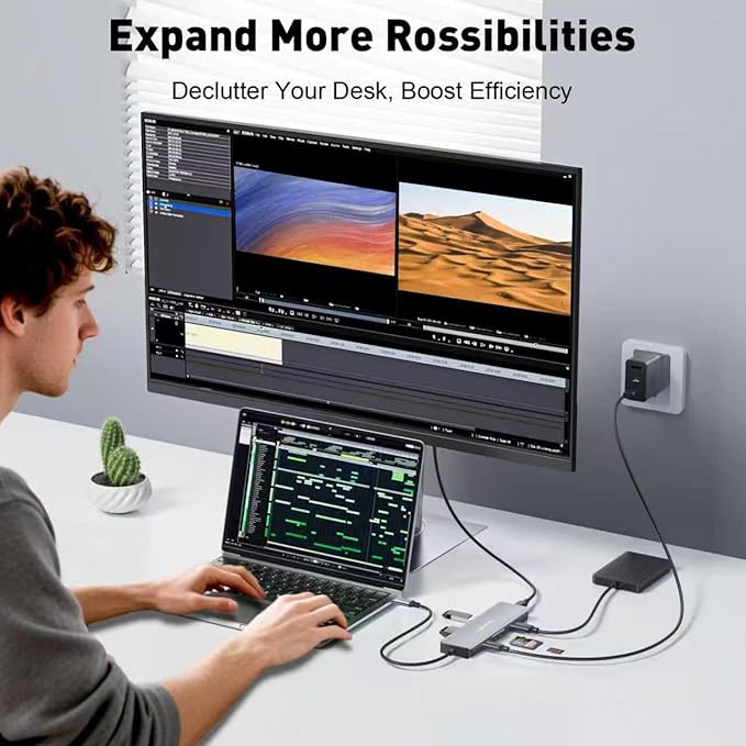 9-in-1 USB C Hub 4K60Hz HDMI Multiport Adapter with 2 USB-C 5Gbps 100W PD Charging 3 USB-A Ports SD/TF Card Reader USBC Dock Dongle for MacBook Pro/Air iPad Pro Dell HP Laptop