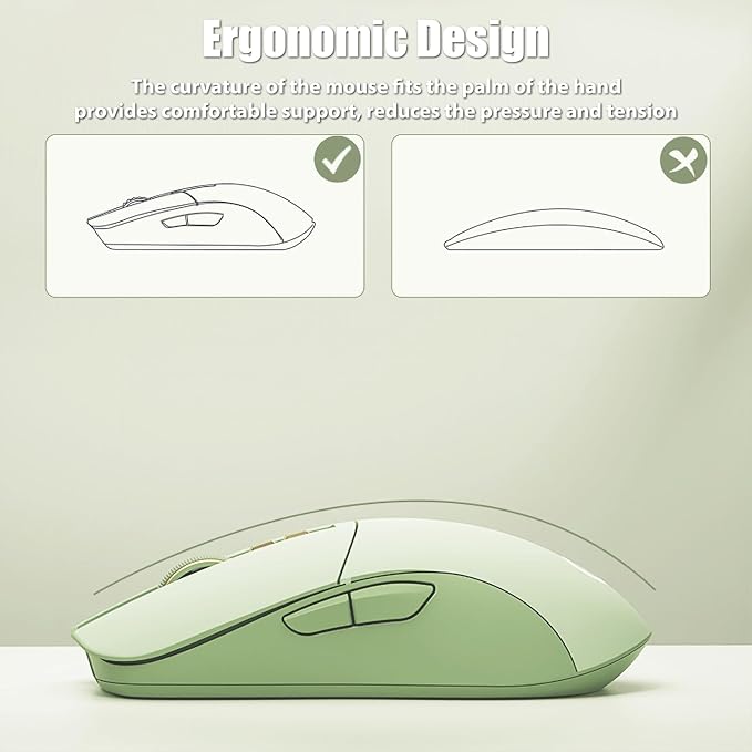 Wireless Gaming Mouse Tri-Mode 2.4GHz/Bluetooth 5.0/Wired USB-C 5-Level DPI Rechargeable Ergonomic Silent Optical Mice for iMac/MacBook/Computer/Laptop Matcha Green