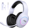 AOC Wireless Gaming Headset Compatible with ps5/4 PC USB-C &amp Bluetooth 5.4 &amp 2.4GHz Gaming Headphones with Noise Canceling Mic 7.1 Virtual Surround20ms Latency 45H RGB- White