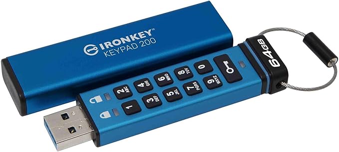 Kingston Ironkey Keypad 200 64GB Encrypted USB | Alphanumeric Keypad | Multi-Pin Access | XTS-AES 256-bit | FIPS 140-3 Level 3 Certified | Brute Force &amp BadUSB Protection | IKKP200/64GB