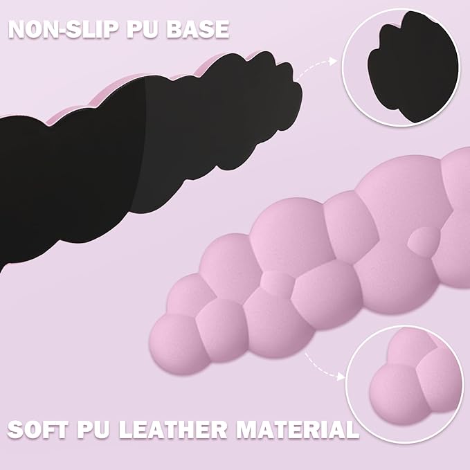 Cloud Keyboard Wrist Rest and Mouse Pad with Wrist Support Set Ergonomic PU Leather Mouse Pads Pain Relief Memory Foam Non-Slip Mousepad for ComputerLaptopPink