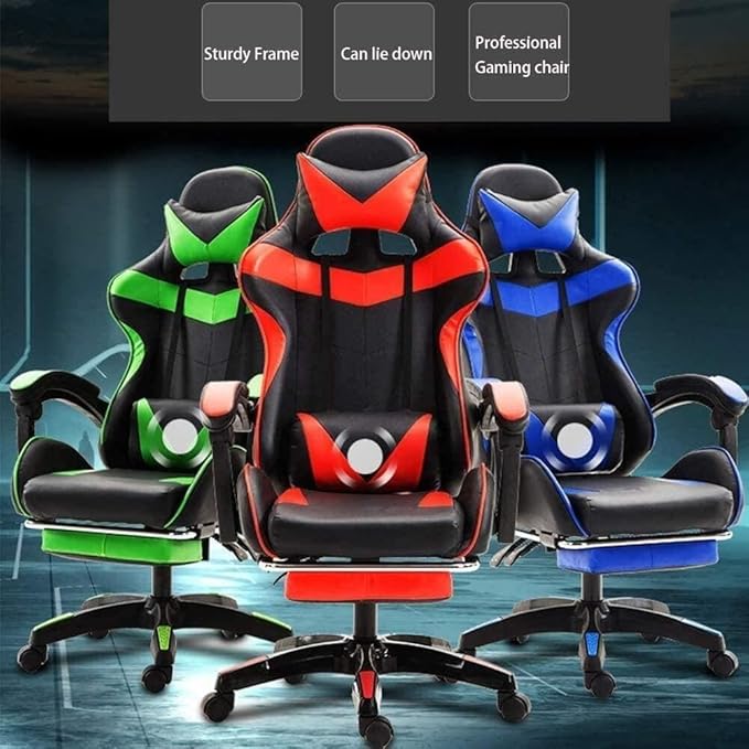 Ergonomic Gaming Chair with Massage Function Adjustable Height Lumbar Support Reclining PU Leather Office Chair