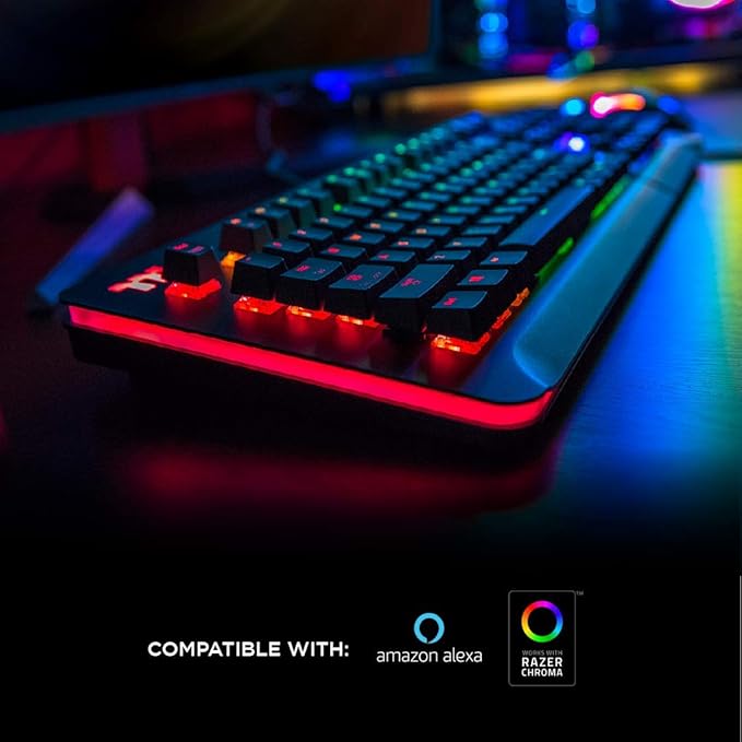 Thermaltake Level 20 RGB Titanium Aluminum Gaming Keyboard Cherry MX Blue Switches 16.8M Color RGB 32 Color Zone Options Alexa Voice Control &amp Razer Chroma Sync Compatible KB-LVT-BLSRUS-01
