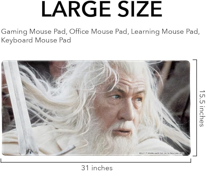 The Lord of The Rings Gandalf The White Character Large Gaming Mouse Pad Desk Mat with Stitched Edges Non-Slip Base for Gamer Home and Office 31.5 x 15.7