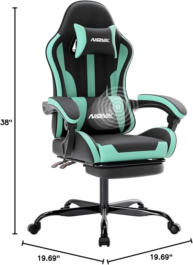 Gaming Chair Ergonomic Computer Chair with Footrest and Lumbar Support Height Adjustable Game Chair with 360°-Swivel Seat and Headrest and for Office or Gaming BLACKMINTGREEN