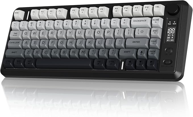 M75 Wireless Mechanical Feel Gaming Keyboard Bluetooth/2.4Ghz Membrane with Knob &amp OLED Display Rainbow Backlit Gradient PBT Keycaps 2000mAH Battery Anti-Ghosting-Moonnight