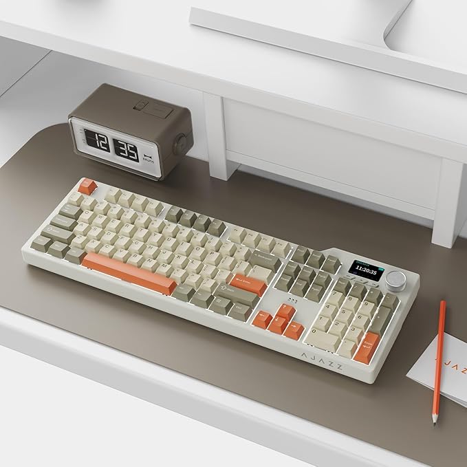 DAIDAI×AJAZZ AK35I V3 Full Size Hot Swap Mechanical Gaming Keyboard with Screen &amp Knob 2.4G/BT/USB-C Gasket Keyboard FR4 Plate 8000mAh Battery South Facing LED RGB (Avocado Axis)